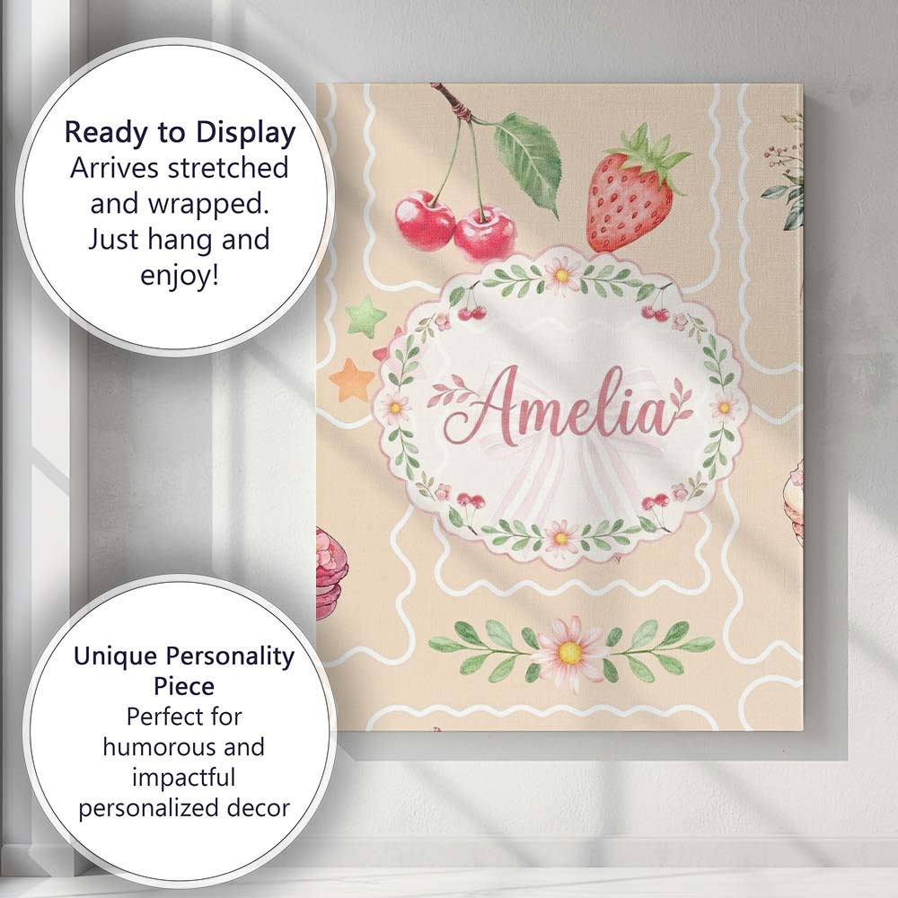 Personalised Name Cute Watercolor Cherry Custom Unique Gift Idea Elegant Feature Canvas Wall Art Print Decor Picture Ready to Hang