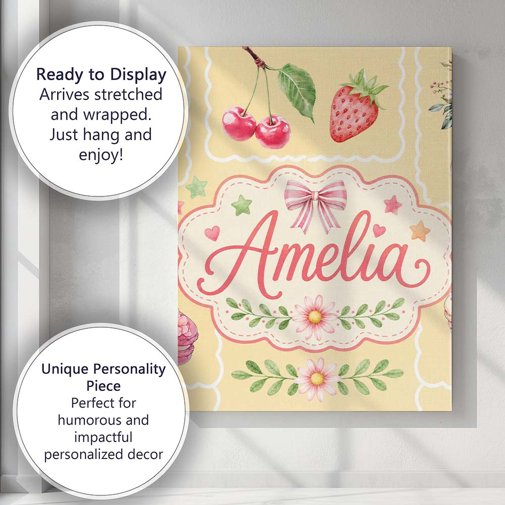 Personalised Name Cute Watercolor Cherry Custom Unique Gift Idea Elegant Feature Canvas Wall Art Print Decor Picture Ready to Hang