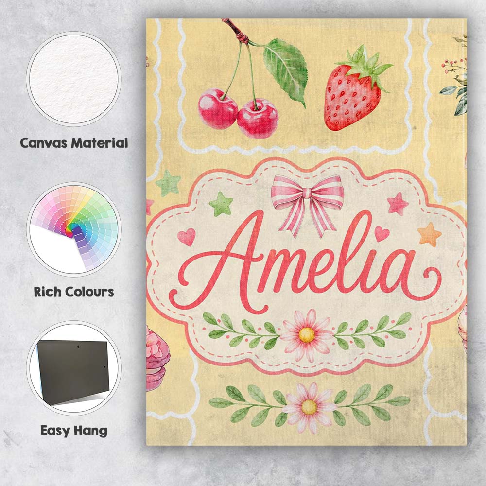Personalised Name Cute Watercolor Cherry Custom Unique Gift Idea Elegant Feature Canvas Wall Art Print Decor Picture Ready to Hang