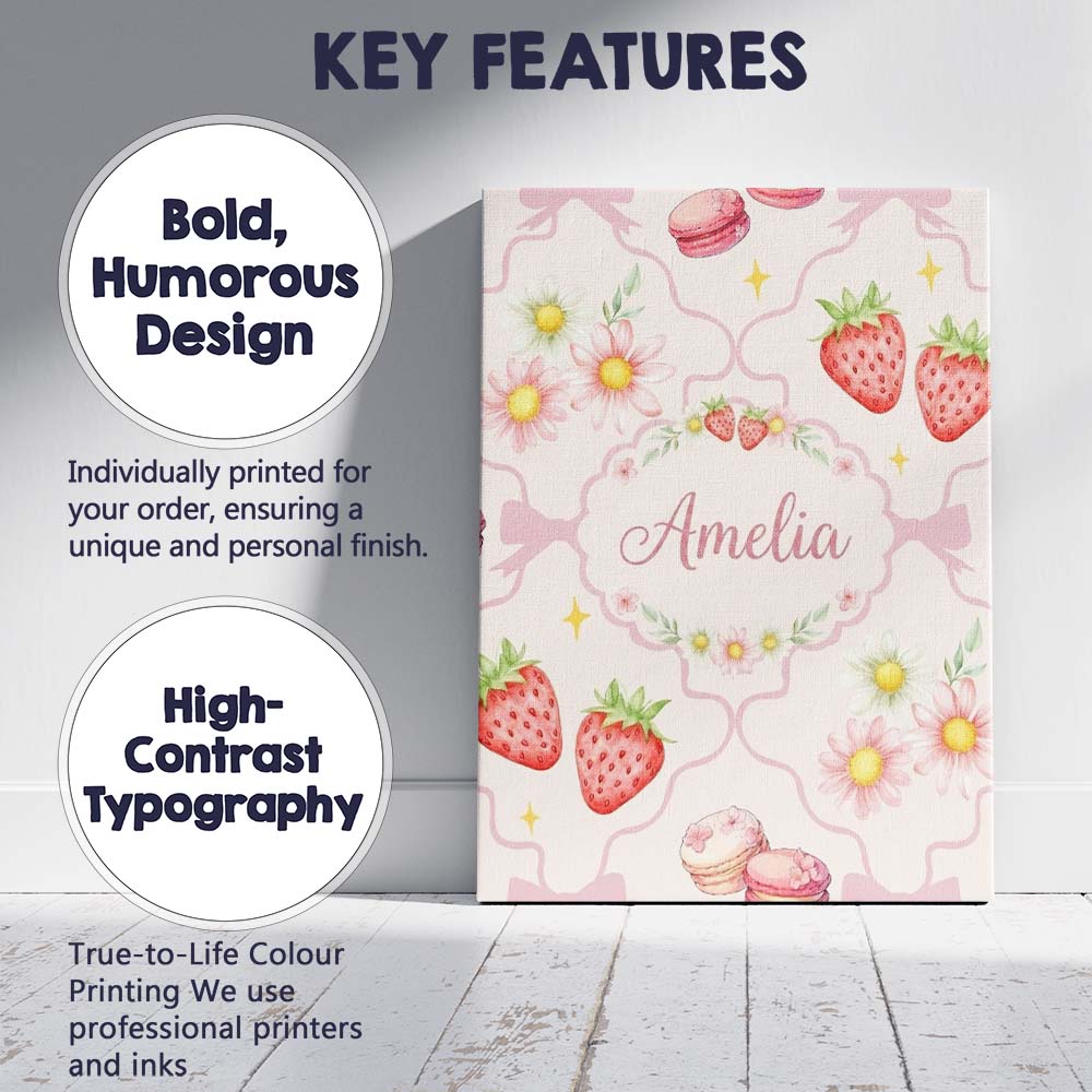 Personalised Name Cute Watercolor Cherry Custom Unique Gift Idea Elegant Feature Canvas Wall Art Print Decor Picture Ready to Hang