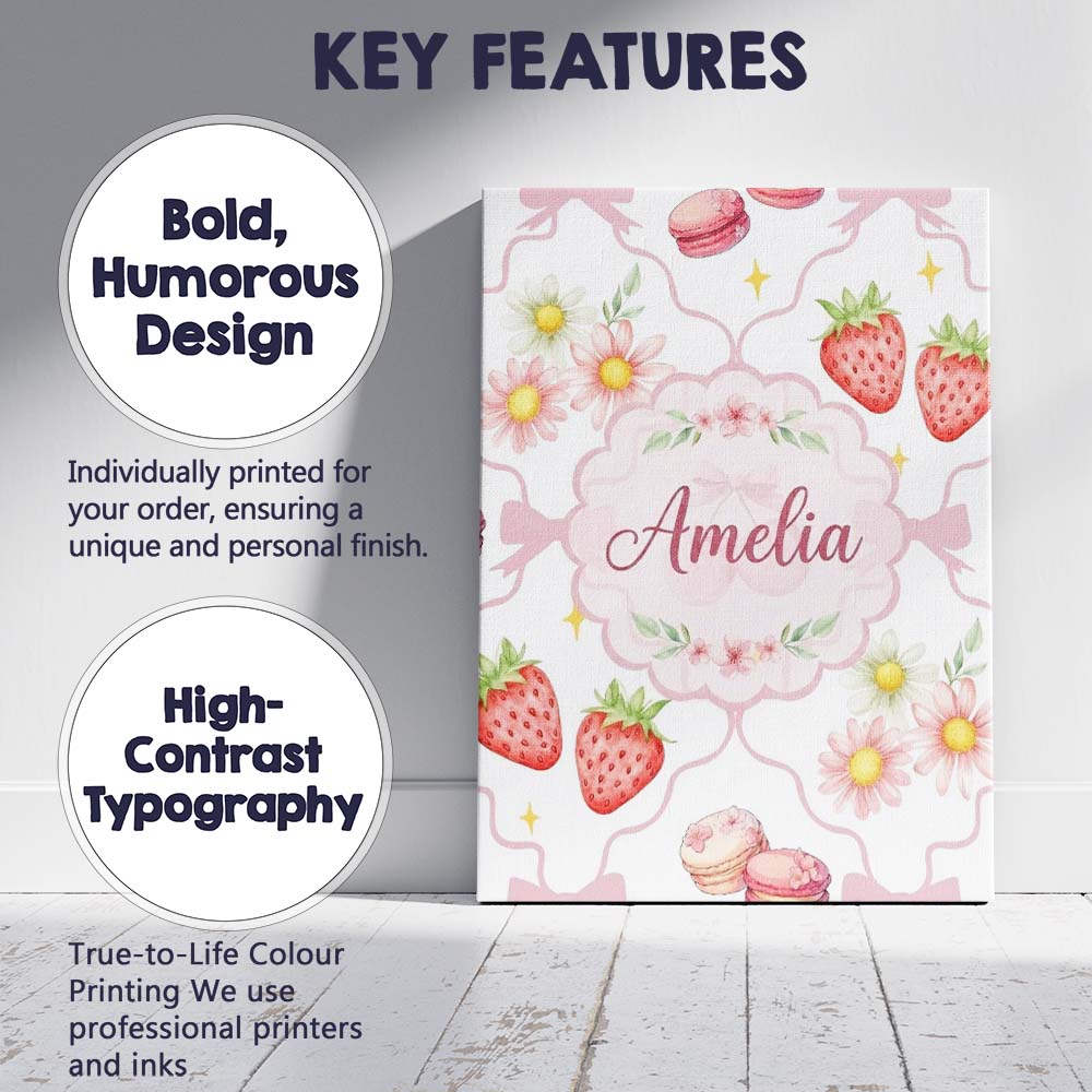 Personalised Name Cute Watercolor Cherry Custom Unique Gift Idea Elegant Feature Canvas Wall Art Print Decor Picture Ready to Hang