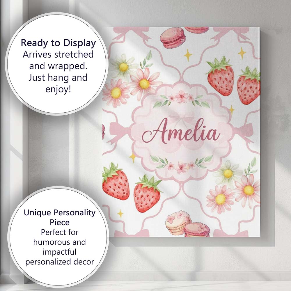 Personalised Name Cute Watercolor Cherry Custom Unique Gift Idea Elegant Feature Canvas Wall Art Print Decor Picture Ready to Hang