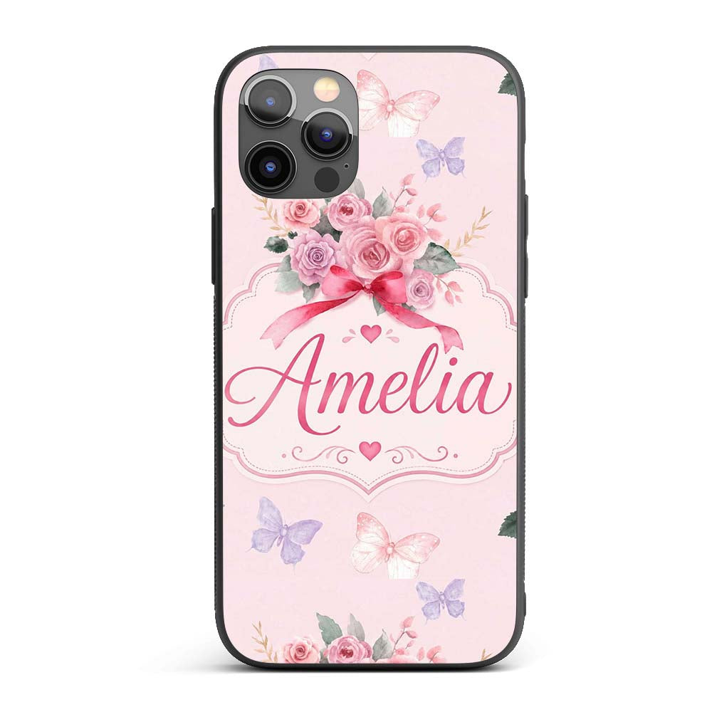 Watercolor Rose Bouquet with Red Printed Design Custom Name Protective Phone Case Mobile Cover Durable Everyday Smartphone Shock Resistant