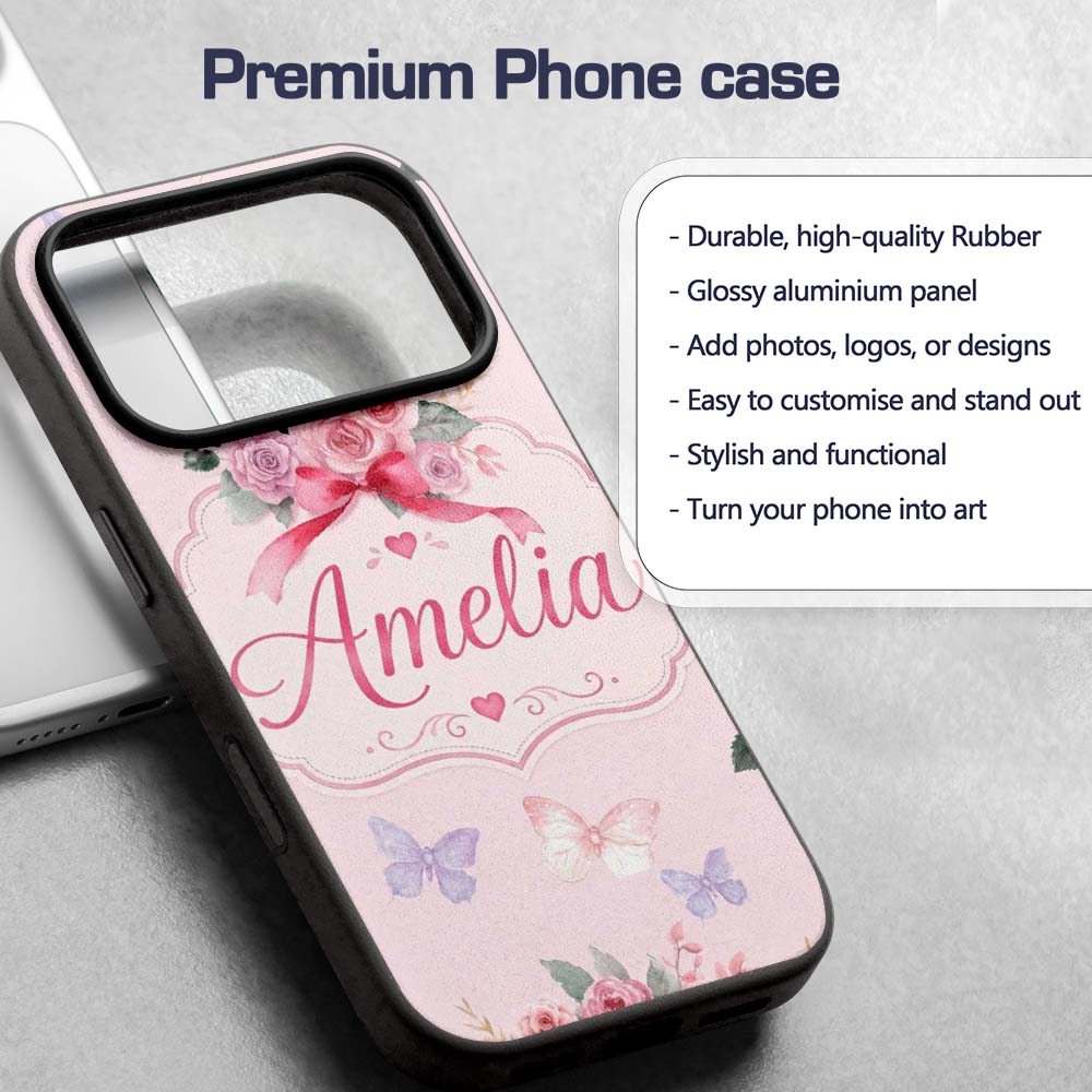 Watercolor Rose Bouquet with Red Printed Design Custom Name Protective Phone Case Mobile Cover Durable Everyday Smartphone Shock Resistant