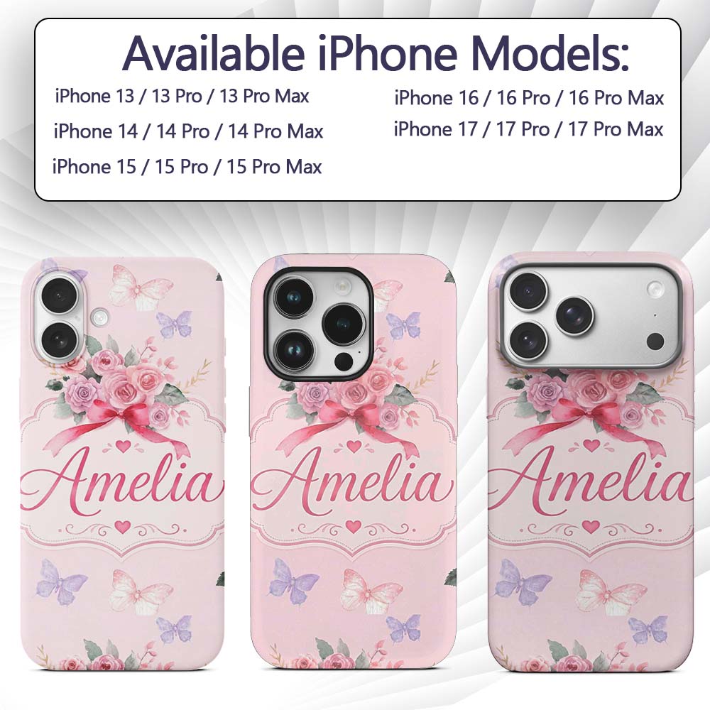 Watercolor Rose Bouquet with Red Printed Design Custom Name Protective Phone Case Mobile Cover Durable Everyday Smartphone Shock Resistant