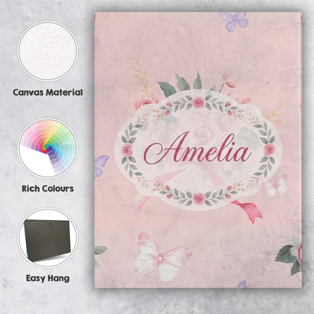 Personalised Name Cute Watercolor Roses Custom Modern Room Accent Elegant Feature Canvas Wall Art Print Decor Picture Ready to Hang