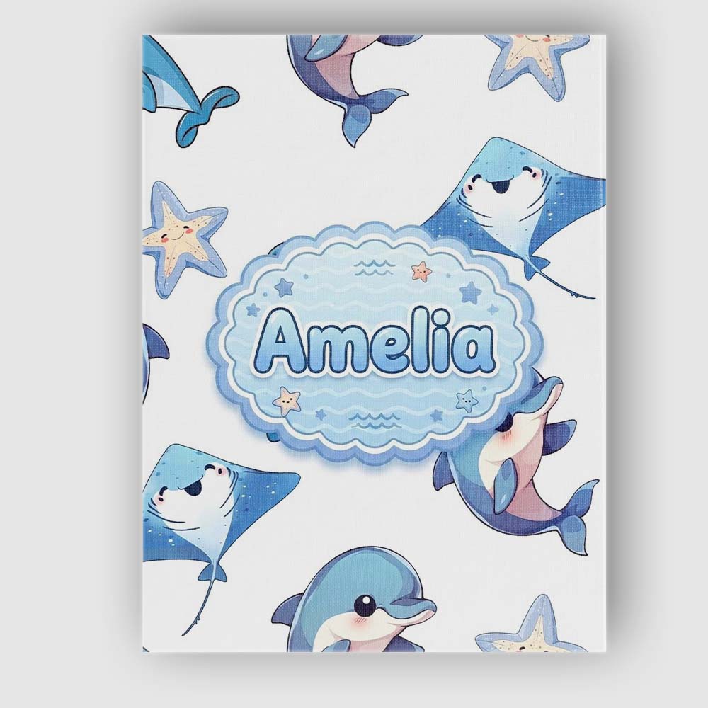 Personalised Name Cute Dolphin Stingray Starfish Ocean Sea Life Custom Statement Canvas Wall Art Print Decor Picture Ready to Hang