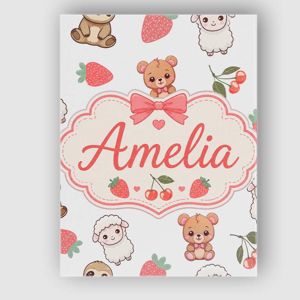 Personalised Name Cute Animals Bear Custom Stylish Home Interior Elegant Feature Canvas Wall Art Print Decor Picture Ready to Hang