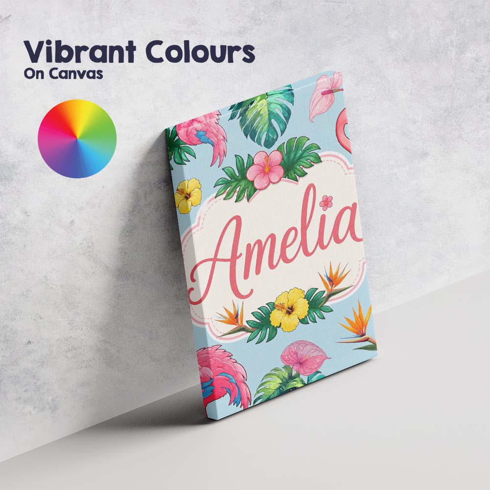 Personalised Name Tropical Flamingo Bird Custom Unique Gift Idea Elegant Feature Canvas Wall Art Print Decor Picture Ready to Hang