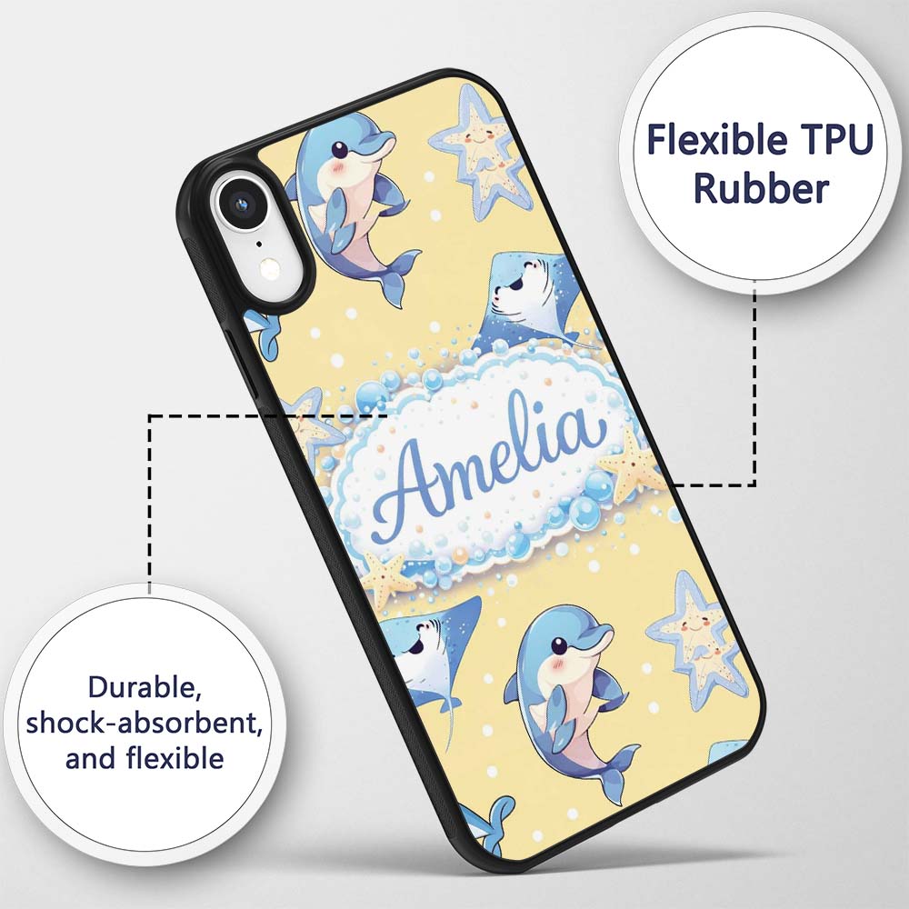 Cute Dolphin Stingray Starfish Ocean Sea Life Custom Name Protective Phone Case Mobile Cover Durable Everyday Smartphone Shock Resistant