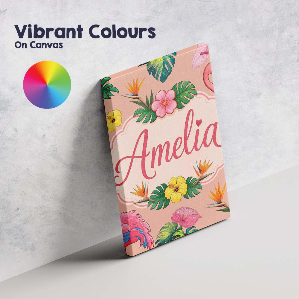 Personalised Name Tropical Flamingo Bird Custom Unique Gift Idea Elegant Feature Canvas Wall Art Print Decor Picture Ready to Hang