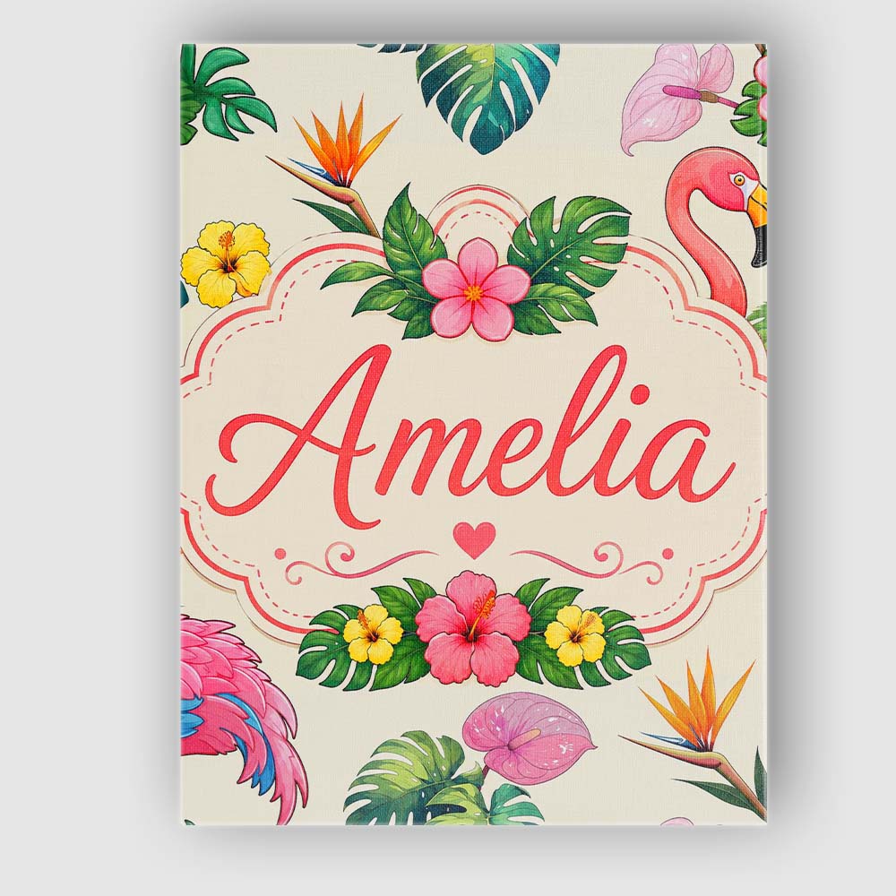 Personalised Name Tropical Flamingo Bird Custom Unique Gift Idea Elegant Feature Canvas Wall Art Print Decor Picture Ready to Hang