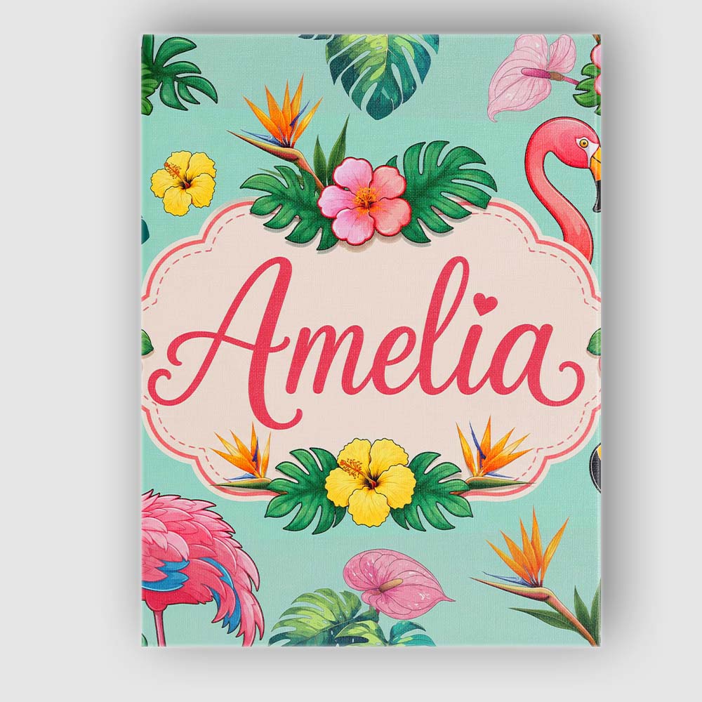 Personalised Name Tropical Flamingo Bird Custom Unique Gift Idea Elegant Feature Canvas Wall Art Print Decor Picture Ready to Hang