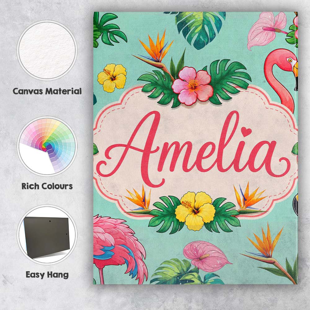 Personalised Name Tropical Flamingo Bird Custom Unique Gift Idea Elegant Feature Canvas Wall Art Print Decor Picture Ready to Hang
