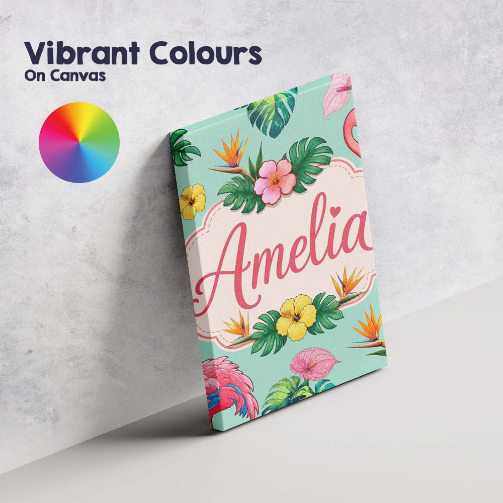 Personalised Name Tropical Flamingo Bird Custom Unique Gift Idea Elegant Feature Canvas Wall Art Print Decor Picture Ready to Hang