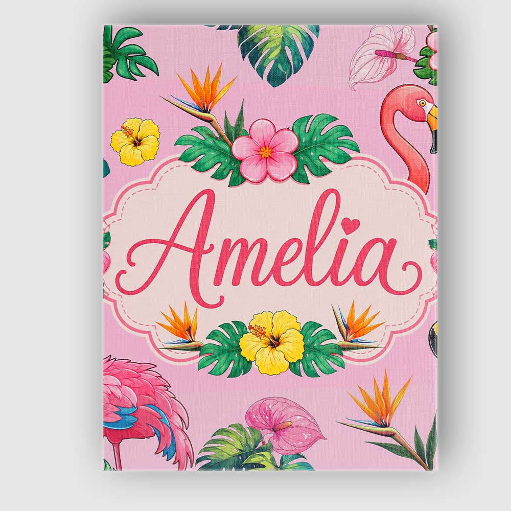 Personalised Name Tropical Flamingo Bird Custom Unique Gift Idea Elegant Feature Canvas Wall Art Print Decor Picture Ready to Hang