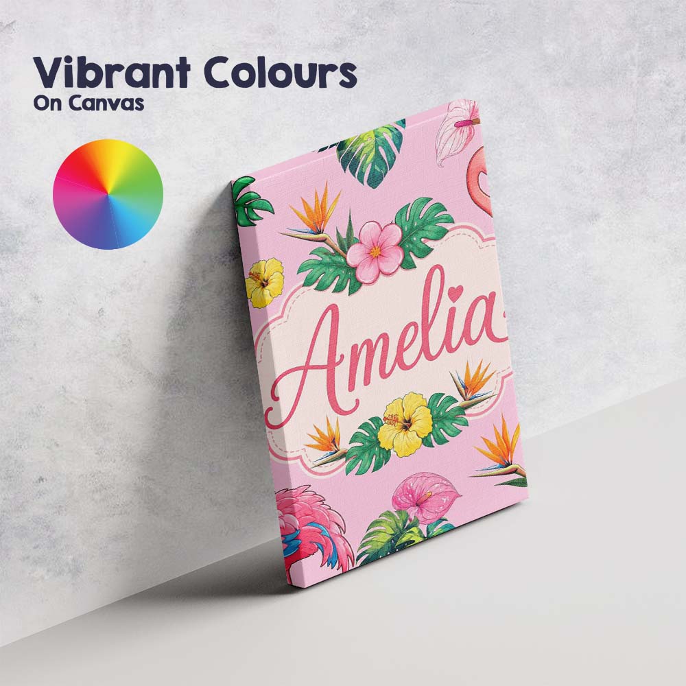 Personalised Name Tropical Flamingo Bird Custom Unique Gift Idea Elegant Feature Canvas Wall Art Print Decor Picture Ready to Hang
