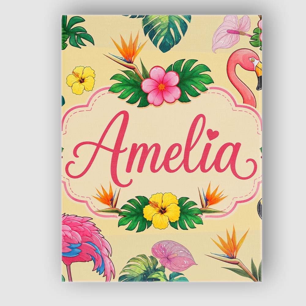 Personalised Name Tropical Flamingo Bird Custom Unique Gift Idea Elegant Feature Canvas Wall Art Print Decor Picture Ready to Hang
