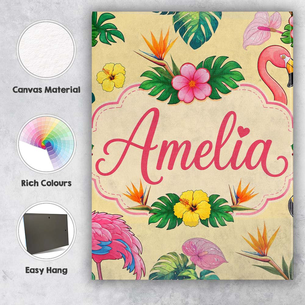 Personalised Name Tropical Flamingo Bird Custom Unique Gift Idea Elegant Feature Canvas Wall Art Print Decor Picture Ready to Hang
