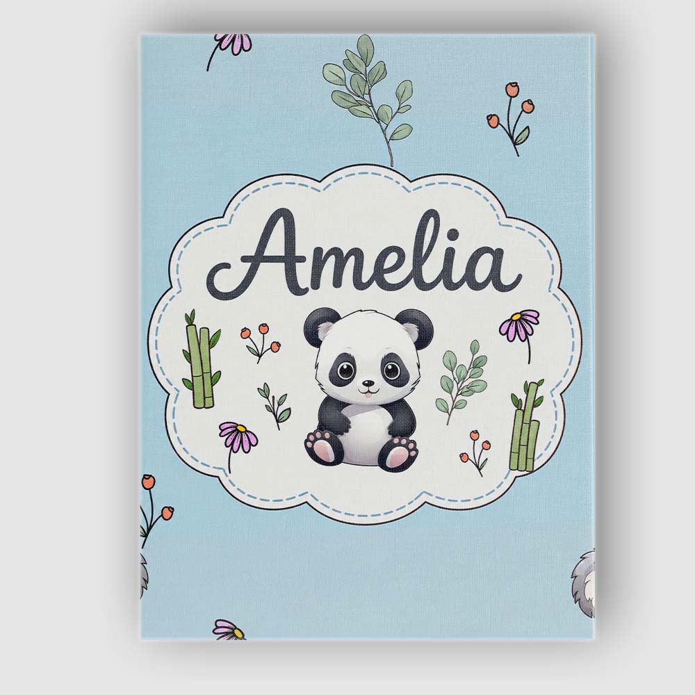 Personalised Name Cute Panda Bear with Custom Modern Room Accent Elegant Feature Canvas Wall Art Print Decor Picture Ready to Hang