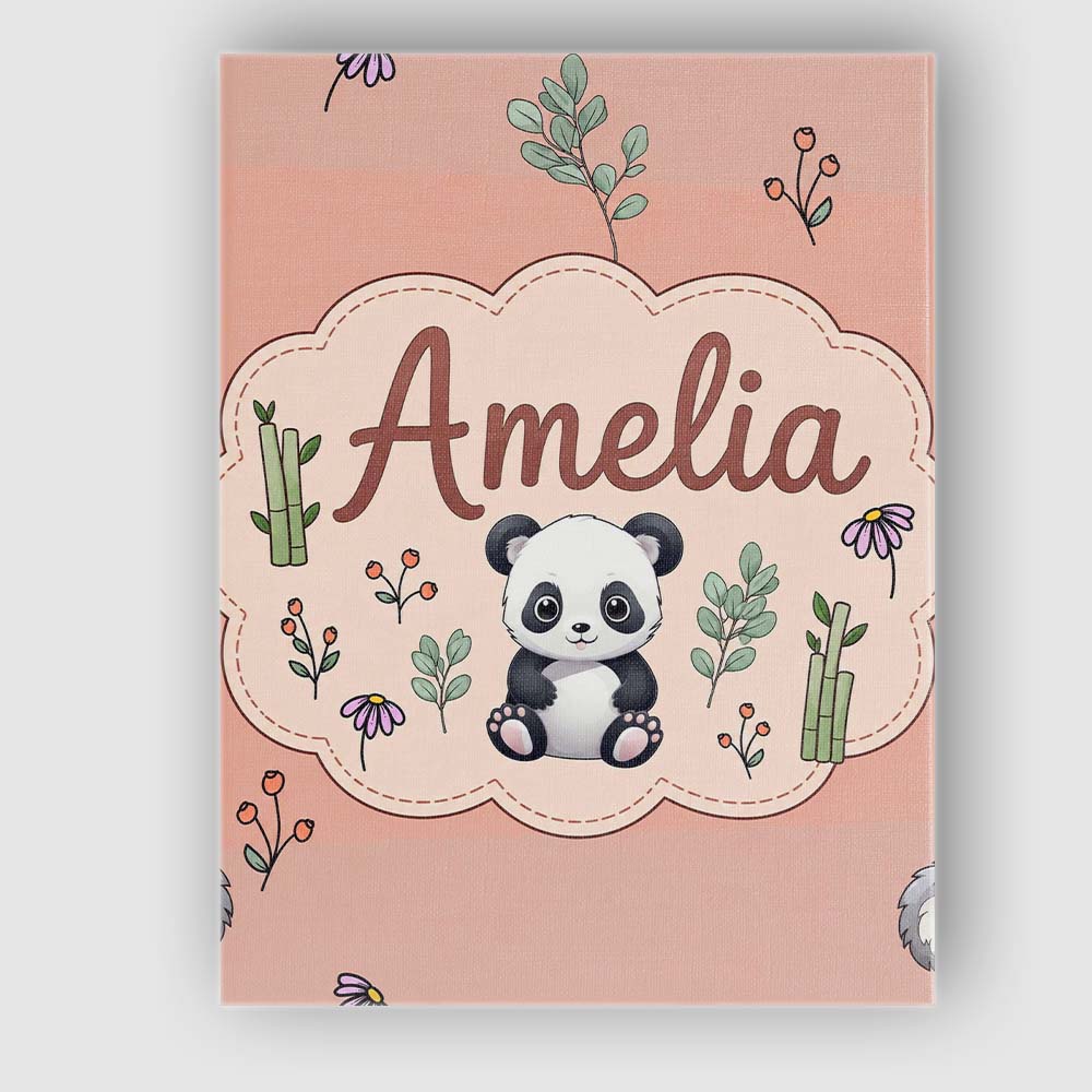 Personalised Name Cute Panda Bear with Custom Modern Room Accent Elegant Feature Canvas Wall Art Print Decor Picture Ready to Hang