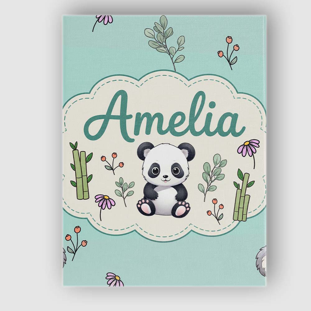 Personalised Name Cute Panda Bear with Custom Modern Room Accent Elegant Feature Canvas Wall Art Print Decor Picture Ready to Hang