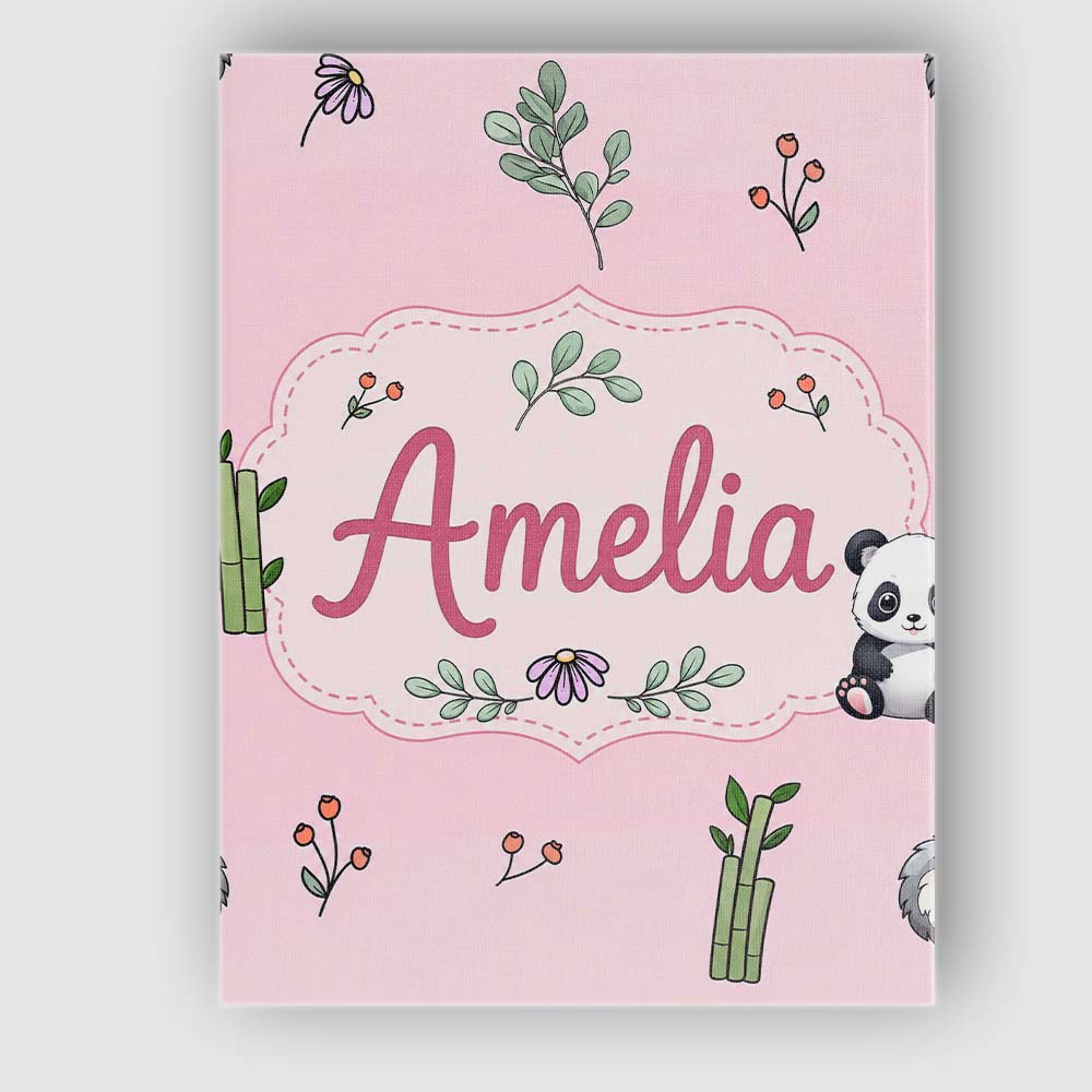 Personalised Name Cute Panda Bear with Custom Modern Room Accent Elegant Feature Canvas Wall Art Print Decor Picture Ready to Hang