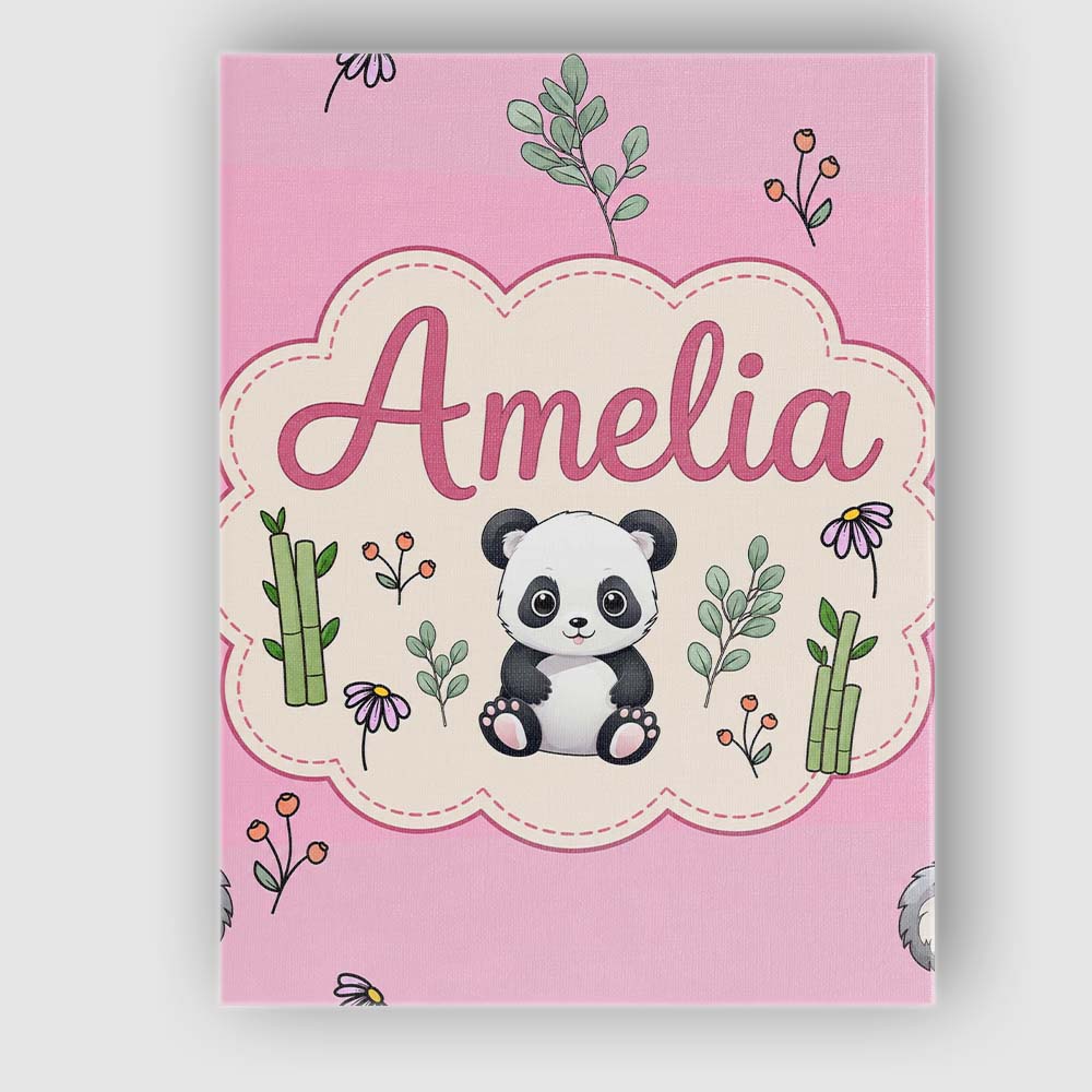 Personalised Name Cute Panda Bear with Custom Modern Room Accent Elegant Feature Canvas Wall Art Print Decor Picture Ready to Hang