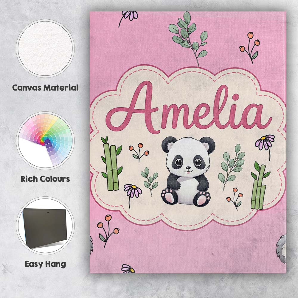 Personalised Name Cute Panda Bear with Custom Modern Room Accent Elegant Feature Canvas Wall Art Print Decor Picture Ready to Hang