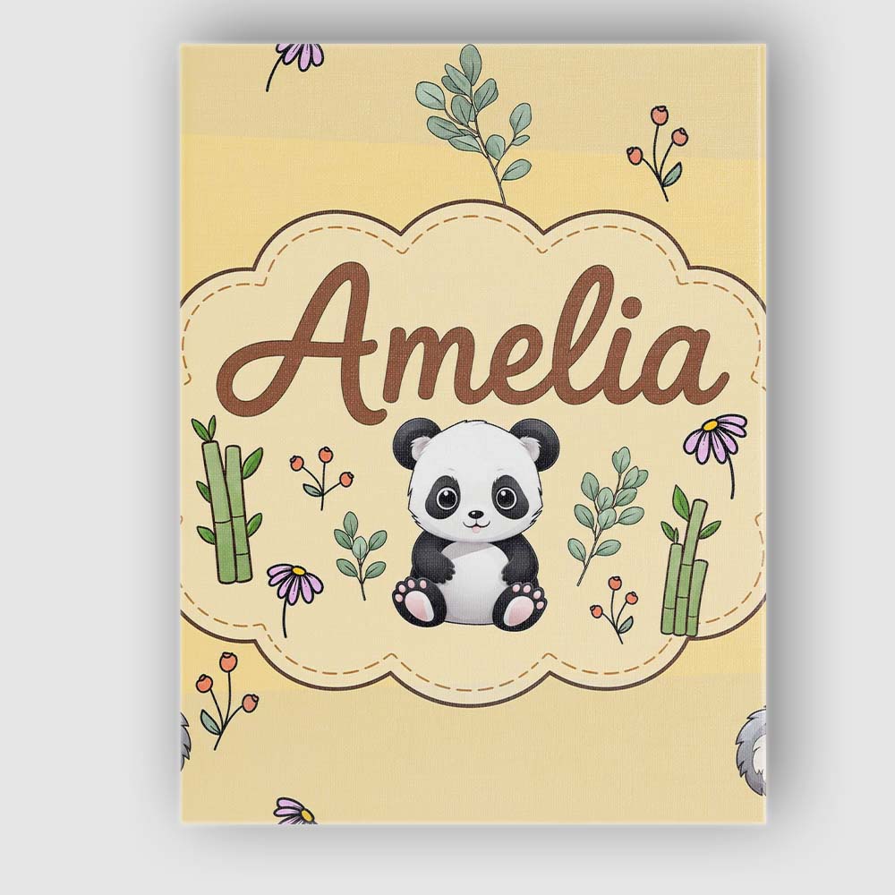 Personalised Name Cute Panda Bear with Custom Modern Room Accent Elegant Feature Canvas Wall Art Print Decor Picture Ready to Hang