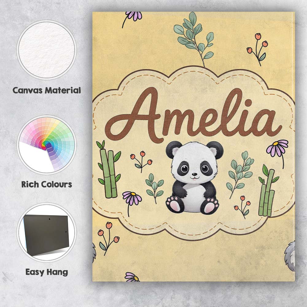 Personalised Name Cute Panda Bear with Custom Modern Room Accent Elegant Feature Canvas Wall Art Print Decor Picture Ready to Hang