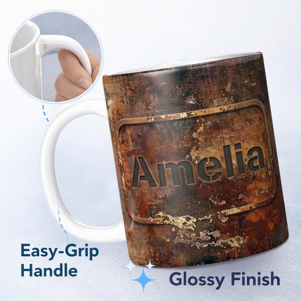 Personalized Custom Name Urban Rust Texture with Gold Flecks Industrial Grunge Seamless 11oz Ceramic Coffee Tea Mug White Large Handle