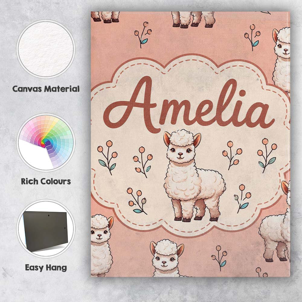 Personalised Name Cute Alpaca Llama Farm Custom Unique Gift Idea Elegant Feature Canvas Wall Art Print Decor Picture Ready to Hang