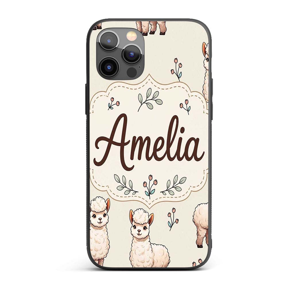 Cute Alpaca Llama Farm Animals Floral Seamless Custom Name Protective Phone Case Mobile Cover Durable Everyday Smartphone Shock Resistant