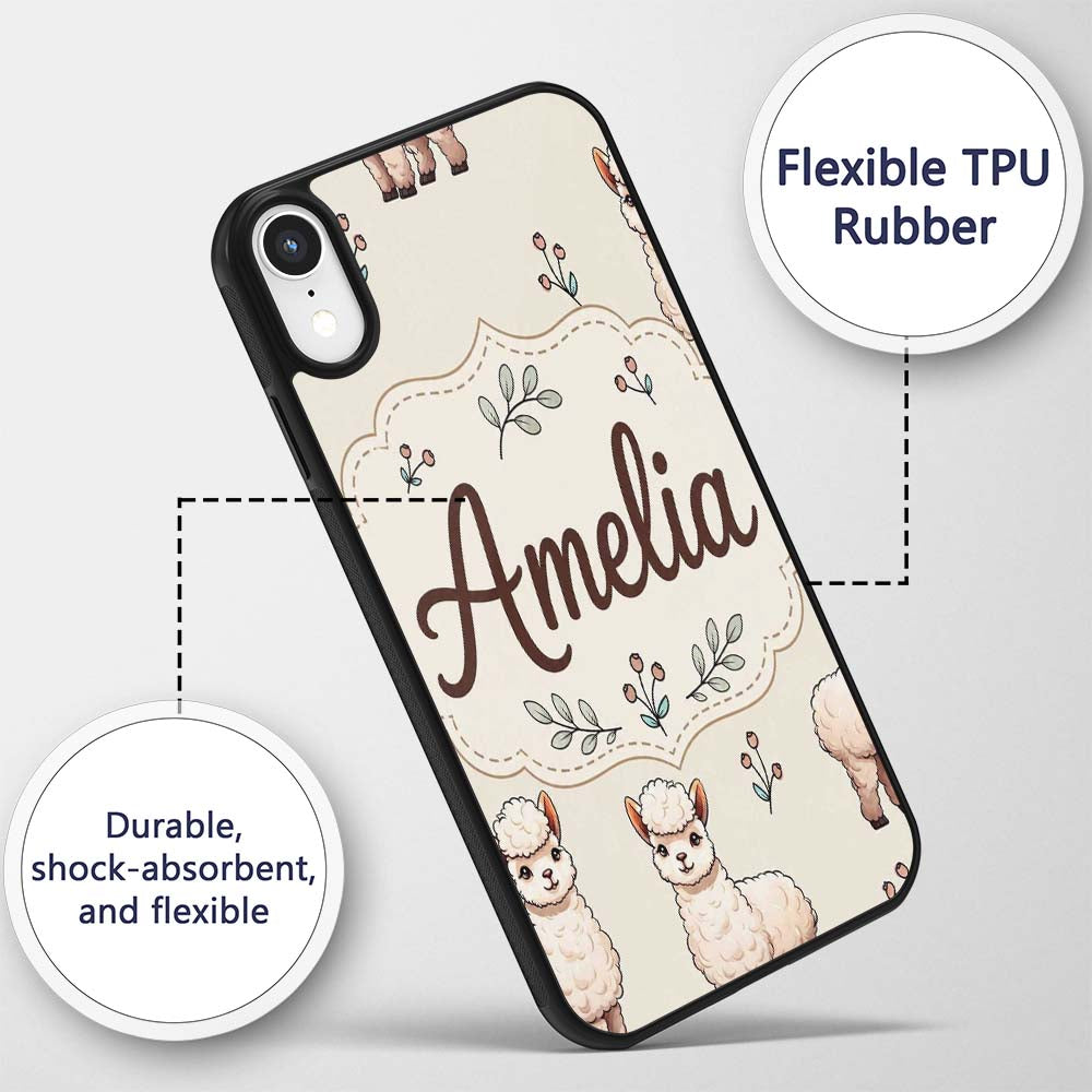 Cute Alpaca Llama Farm Animals Floral Seamless Custom Name Protective Phone Case Mobile Cover Durable Everyday Smartphone Shock Resistant