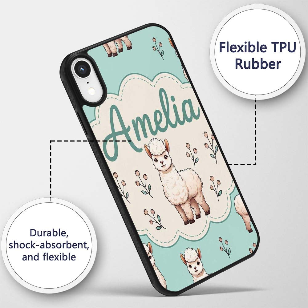Cute Alpaca Llama Farm Animals Floral Seamless Custom Name Protective Phone Case Mobile Cover Durable Everyday Smartphone Shock Resistant