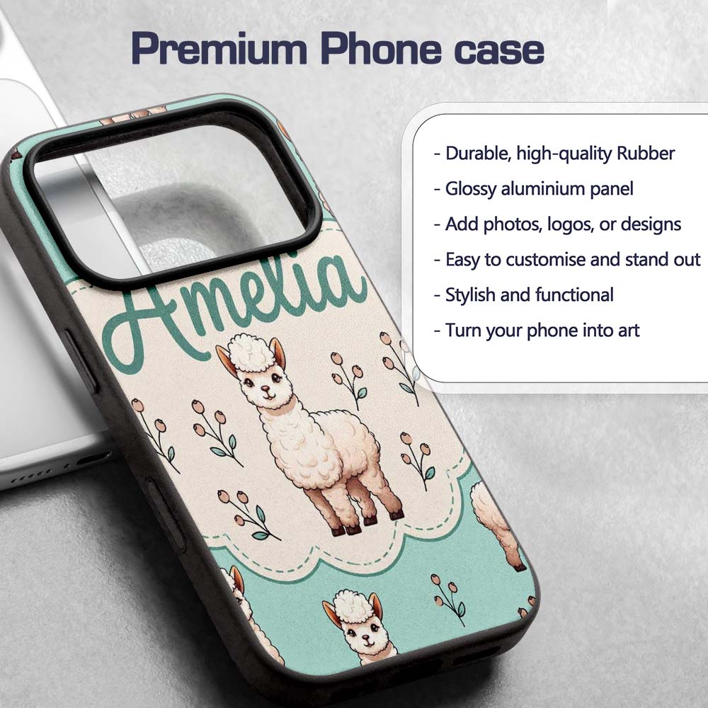 Cute Alpaca Llama Farm Animals Floral Seamless Custom Name Protective Phone Case Mobile Cover Durable Everyday Smartphone Shock Resistant