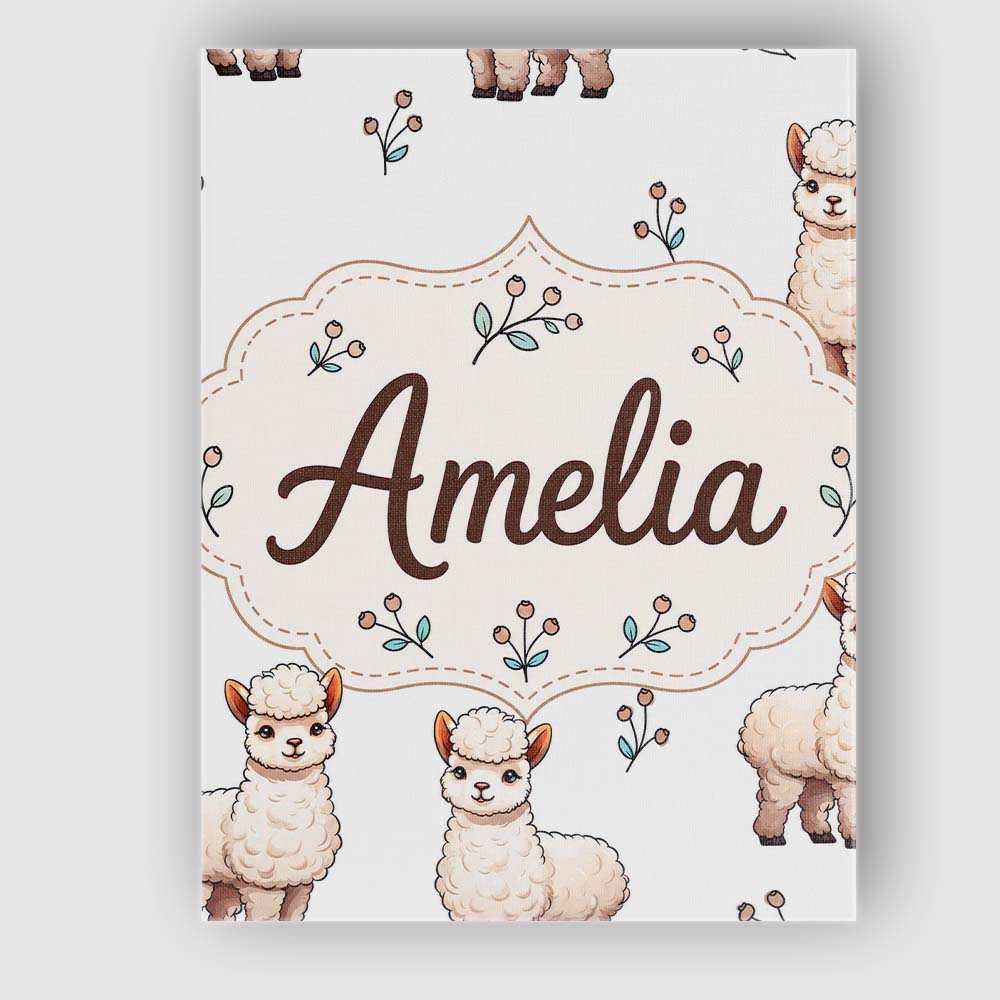 Personalised Name Cute Alpaca Llama Farm Custom Unique Gift Idea Elegant Feature Canvas Wall Art Print Decor Picture Ready to Hang