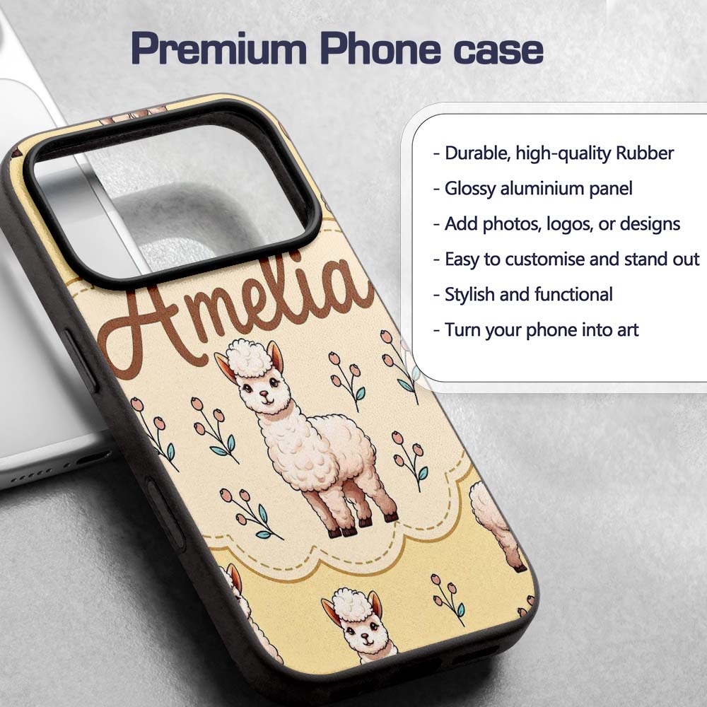 Cute Alpaca Llama Farm Animals Floral Seamless Custom Name Protective Phone Case Mobile Cover Durable Everyday Smartphone Shock Resistant