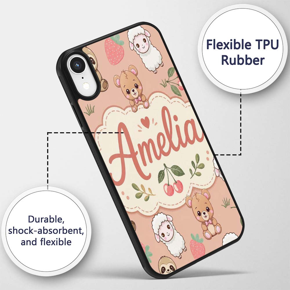 Cute Baby Animals Bear Sheep Sloth Strawberry Custom Name Protective Phone Case Mobile Cover Durable Everyday Smartphone Shock Resistant