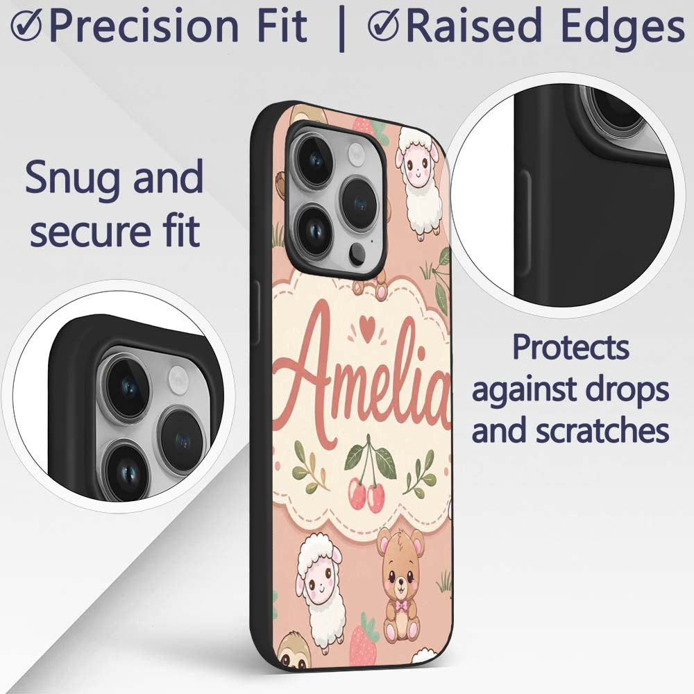 Cute Baby Animals Bear Sheep Sloth Strawberry Custom Name Protective Phone Case Mobile Cover Durable Everyday Smartphone Shock Resistant