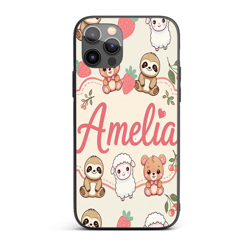 Cute Baby Animals Bear Sheep Sloth Strawberry Custom Name Protective Phone Case Mobile Cover Durable Everyday Smartphone Shock Resistant