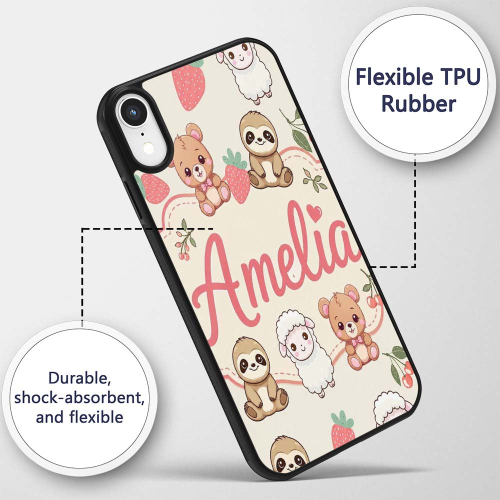 Cute Baby Animals Bear Sheep Sloth Strawberry Custom Name Protective Phone Case Mobile Cover Durable Everyday Smartphone Shock Resistant