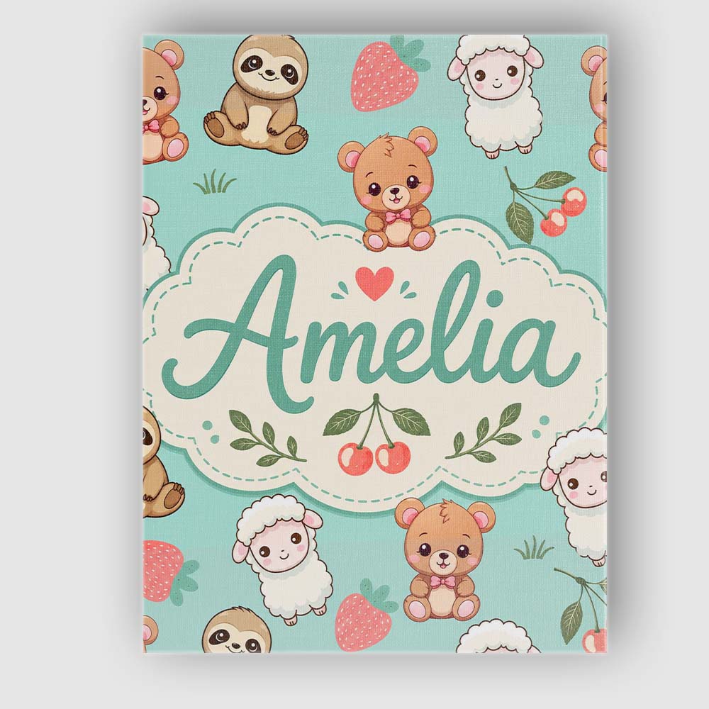 Personalised Name Cute Baby Animals Custom Stylish Home Interior Elegant Feature Canvas Wall Art Print Decor Picture Ready to Hang