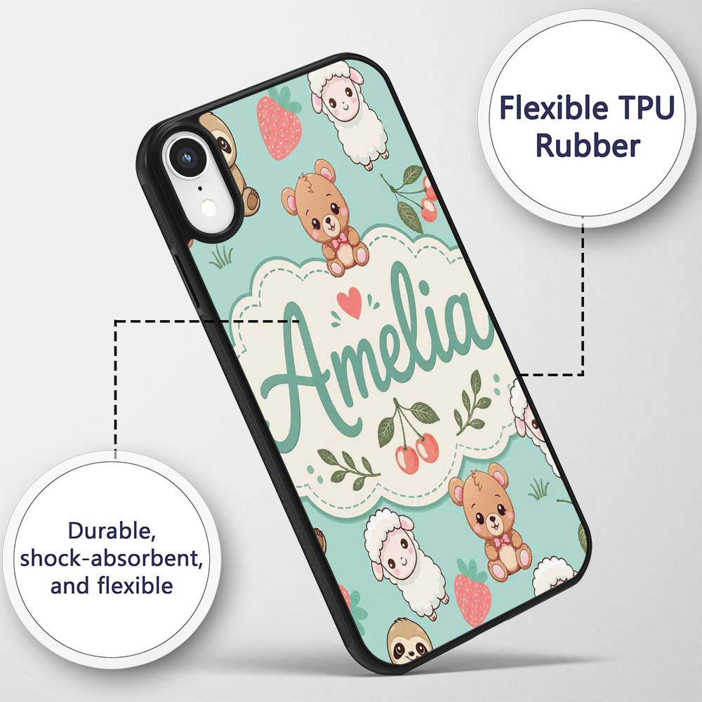 Cute Baby Animals Bear Sheep Sloth Strawberry Custom Name Protective Phone Case Mobile Cover Durable Everyday Smartphone Shock Resistant