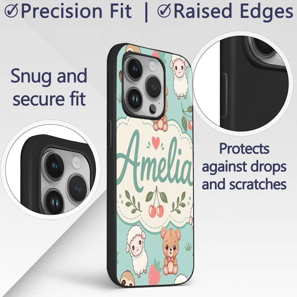 Cute Baby Animals Bear Sheep Sloth Strawberry Custom Name Protective Phone Case Mobile Cover Durable Everyday Smartphone Shock Resistant