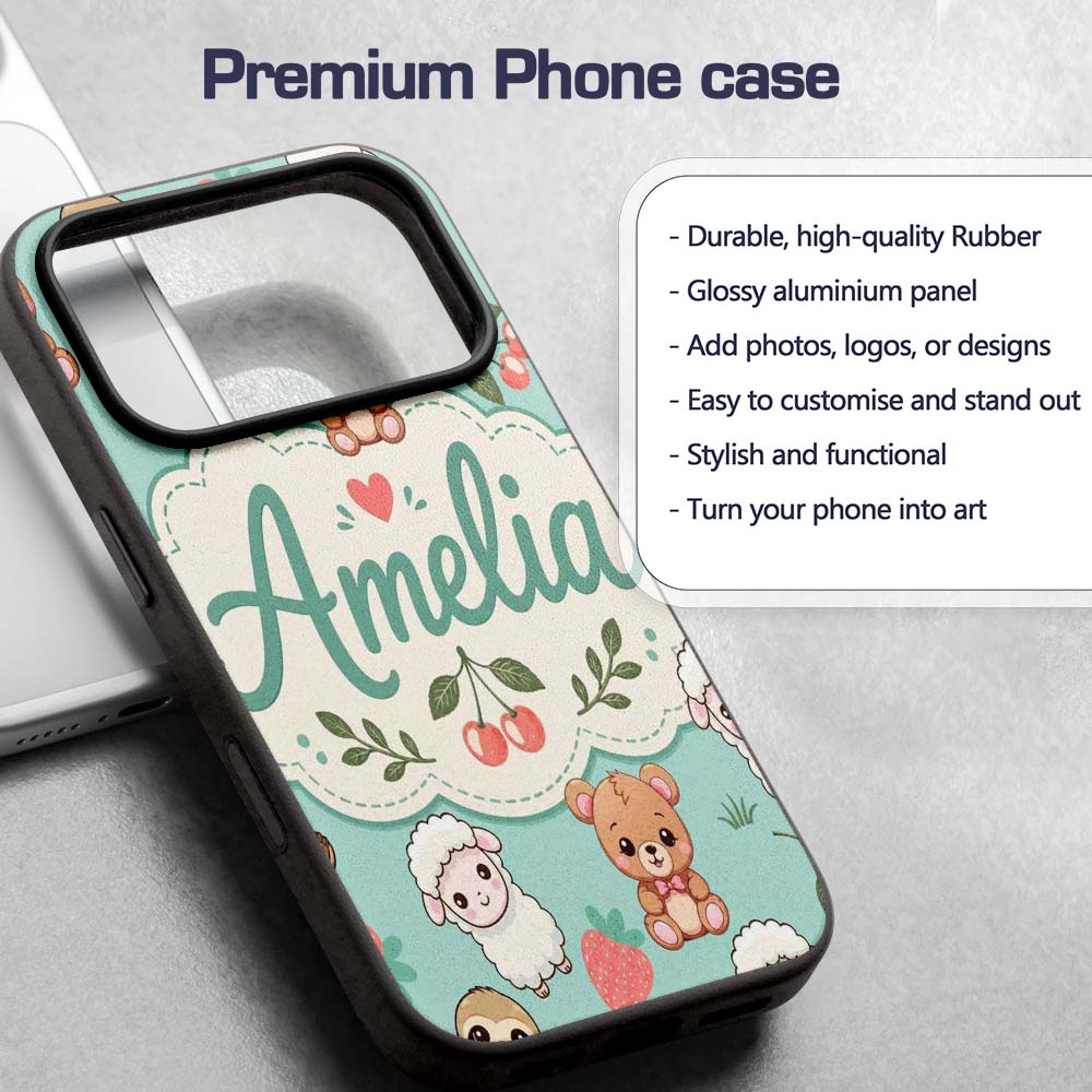 Cute Baby Animals Bear Sheep Sloth Strawberry Custom Name Protective Phone Case Mobile Cover Durable Everyday Smartphone Shock Resistant