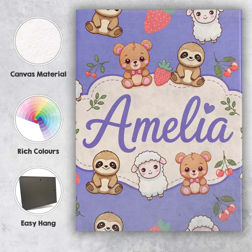 Personalised Name Cute Baby Animals Bear Custom Unique Gift Idea Elegant Feature Canvas Wall Art Print Decor Picture Ready to Hang