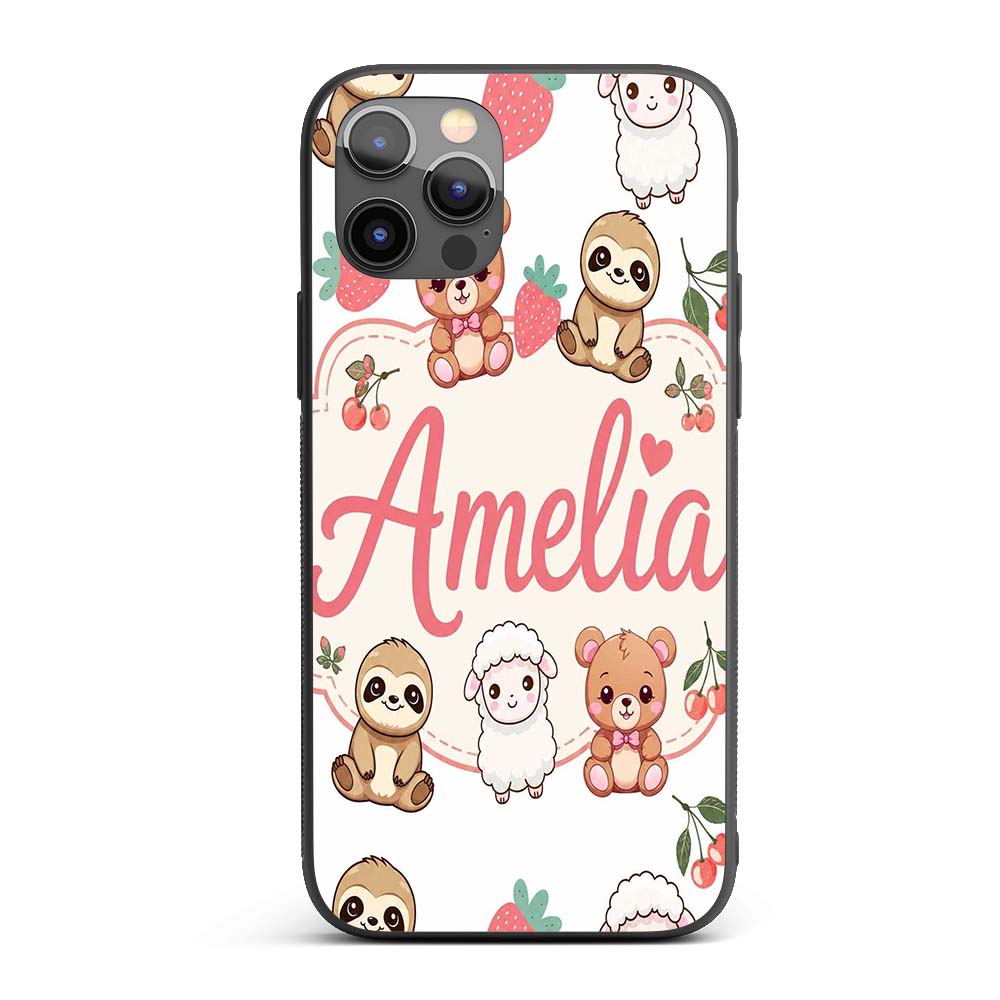 Cute Baby Animals Bear Sheep Sloth Strawberry Custom Name Protective Phone Case Mobile Cover Durable Everyday Smartphone Shock Resistant