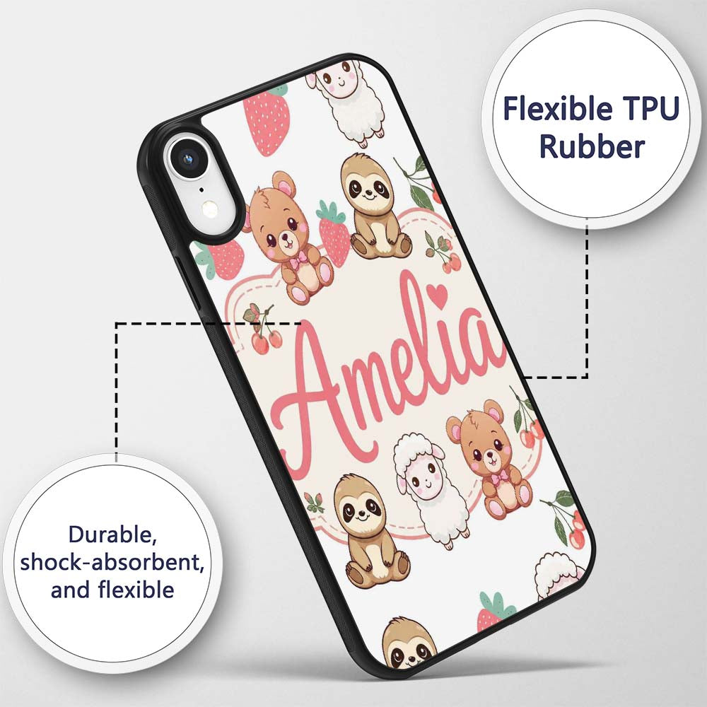 Cute Baby Animals Bear Sheep Sloth Strawberry Custom Name Protective Phone Case Mobile Cover Durable Everyday Smartphone Shock Resistant